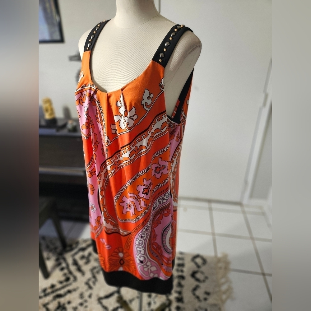 Retro Robbie Bee Boho Studded Paisley Floral Shift Dress XL EUC